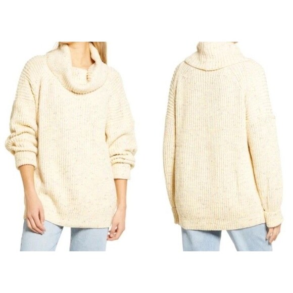 Free People XS Sweater Women's Chunky Knit Sassy Peach Oversized Cowl Neck - Picture 7 of 12